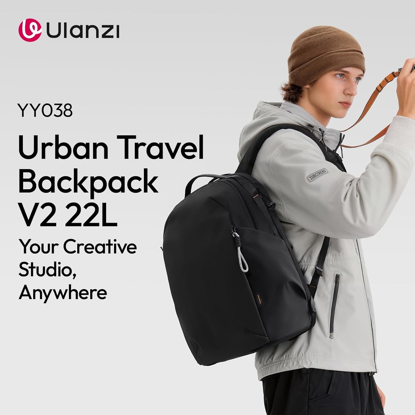 ULANZI YY038 Travel Camera Backpack 22L for Mirrorless DSLR, 16-inch Laptop Compartment, Anti-Theft Water-Resistant Photography Bag with Tripod Holder, Compatible with Sony Canon Nikon Fujifilm(Black)