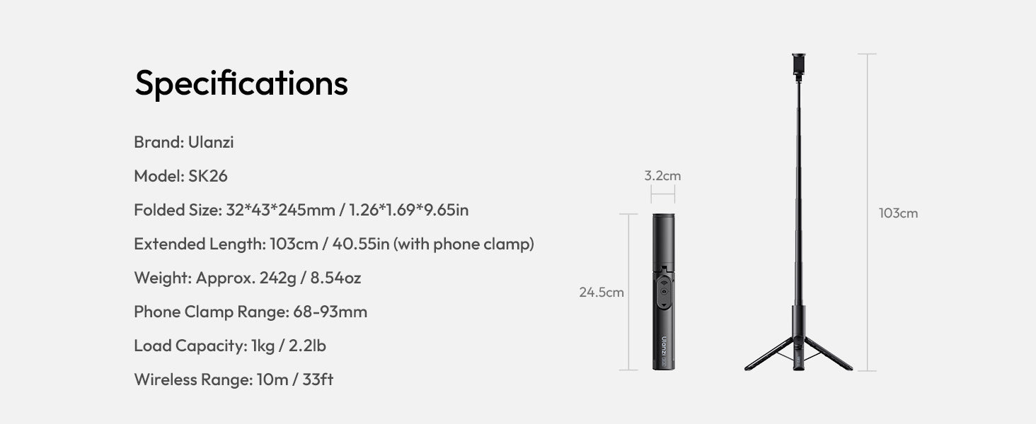 ULANZI SK26 Magnetic 44.5'' MagSafe Tripod/Selfie Stick w Remote iPhone 17 Pro & All