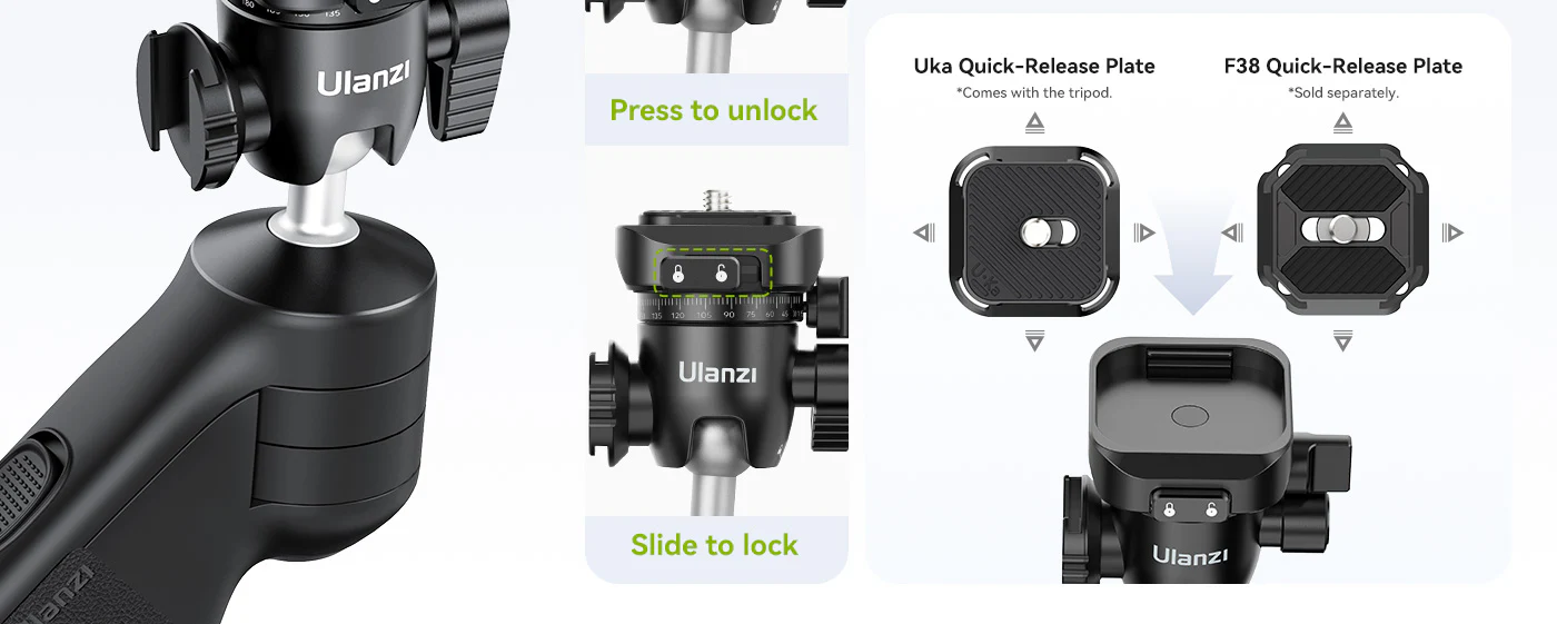 ULANZI TT38 Mini Tripod w/ Uka F38 QR for DJI/Insta360/Sony, Tabletop Stand
