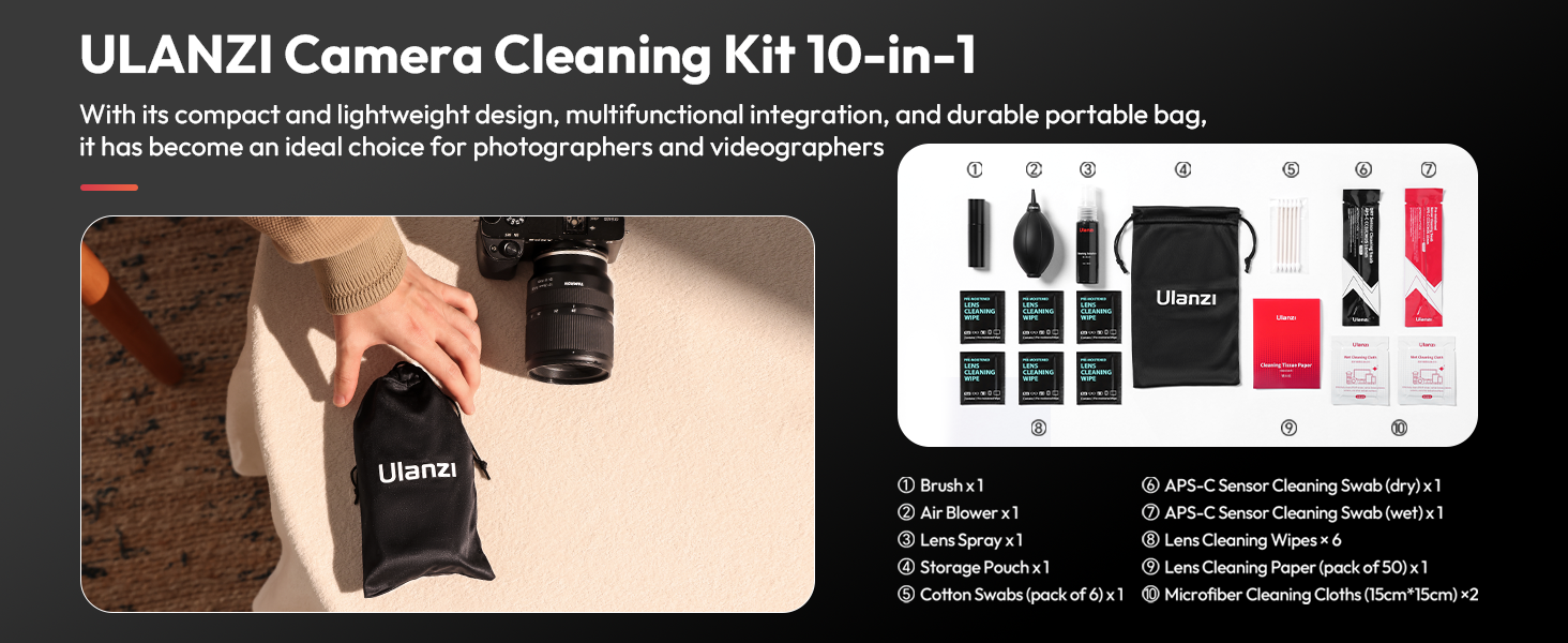 ULANZI C072 10-in-1 Professional Camera Cleaning Kit – Premium DSLR & Lens Care Set for Canon, Sony, Nikon & More