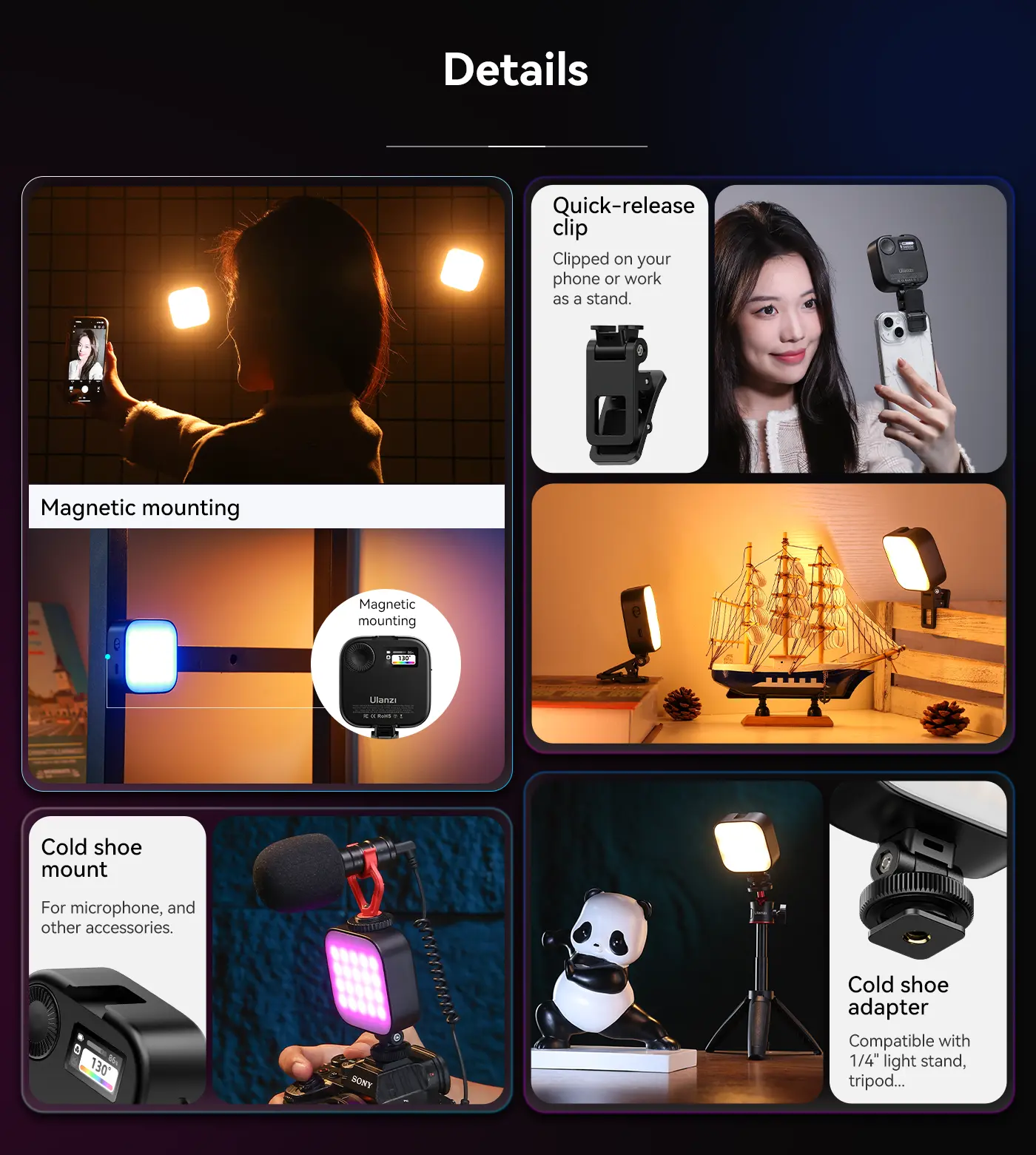 Ulanzi U60 (Black) RGB Video Light, 360Â° Color, CRIâ‰¥95, 2500-9000K, 2500mAh
