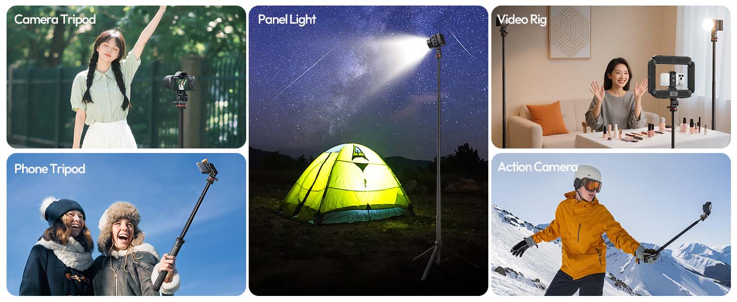 ULANZI MT-80 7FT Aluminum Tripod Stand Auto Pop-Up 360 Ball Head DSLR