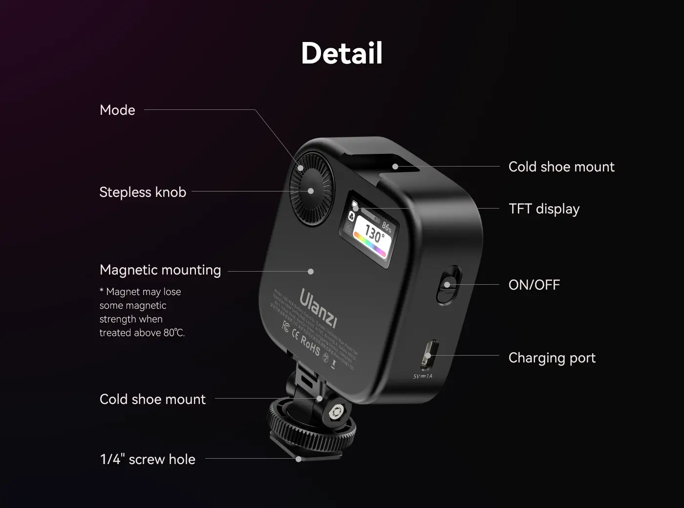 Ulanzi U60 (Black) RGB Video Light, 360Â° Color, CRIâ‰¥95, 2500-9000K, 2500mAh