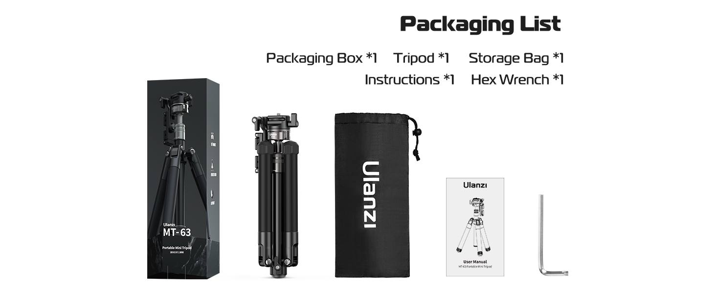 ULANZI MT-63 57" Foldable Tripod, 2-in-1 Clip, 5KG Load, Ball Head
