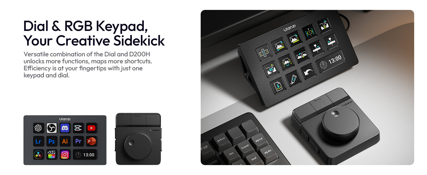 Ulanzi D100H Wireless Video Editing Keyboard with Dial for Mac/PC