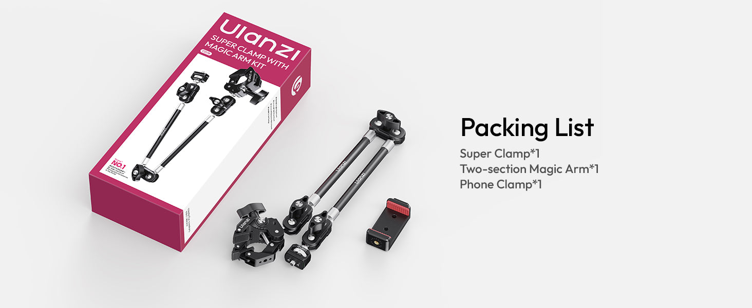 ULANZI CO78 22" Magic Arm with Super Clamp Desk C Clamp, 1kg Load Arm-C078 Kit
