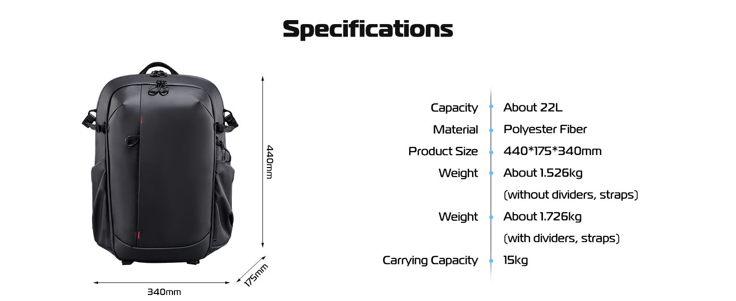 BP09 Waterproof Camera Backpack, Anti-Theft, 22L, for DSLR, Laptop, Black