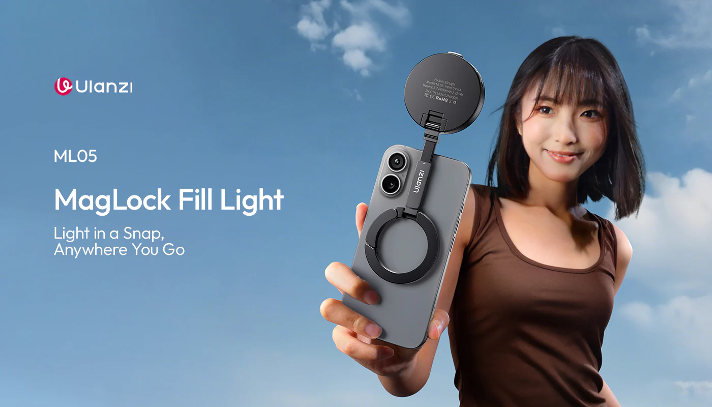 ULANZI ML05 Maglock Magnetic iPhone Ring Light Mirror 9000K CRI≥97 FullAngle LED, White/Black
