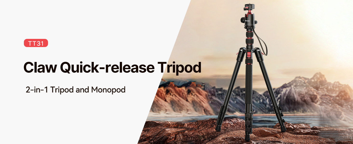 ULANZI TT31 72.4" Tripod/Monopod, 33lb Load, QR Plate, 360Â° Head for DSLR/Video