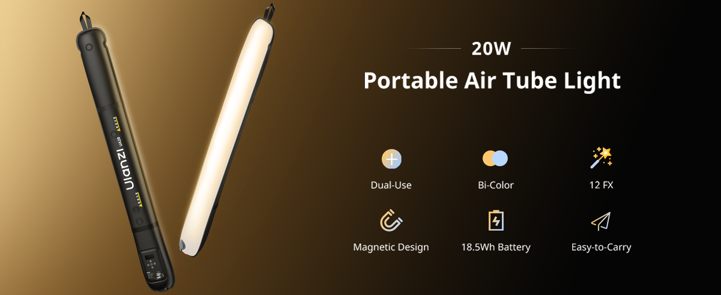 Ulanzi UA20 20W Bi-Color Inflatable Tube Light, 2700K-6500K, CRI 95+