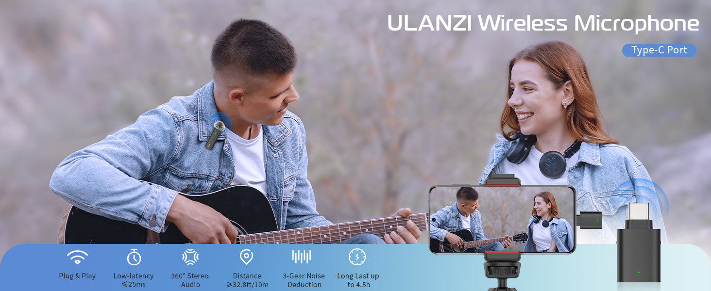 ULANZI WM10 Wireless Lavalier Microphone for Smartphone Video Recording