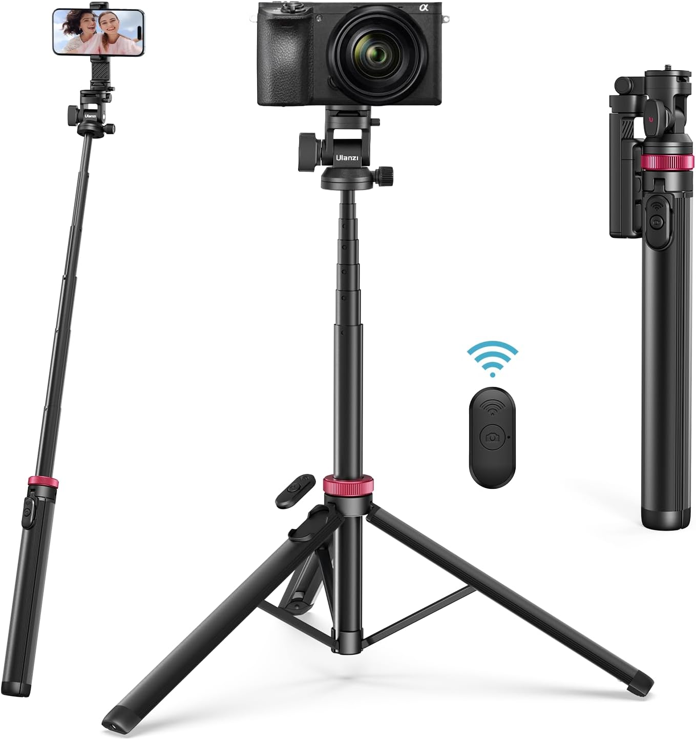 ULANZI MT-78 72.83" Extendable Phone Tripod, Metal Selfie Stick Stand with 360Â° Head