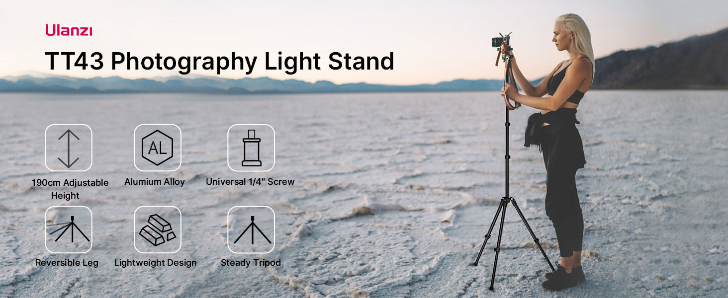 ULANZI TT43 6.23ft Extendable Light Stand, Aluminum Tripod for Studio