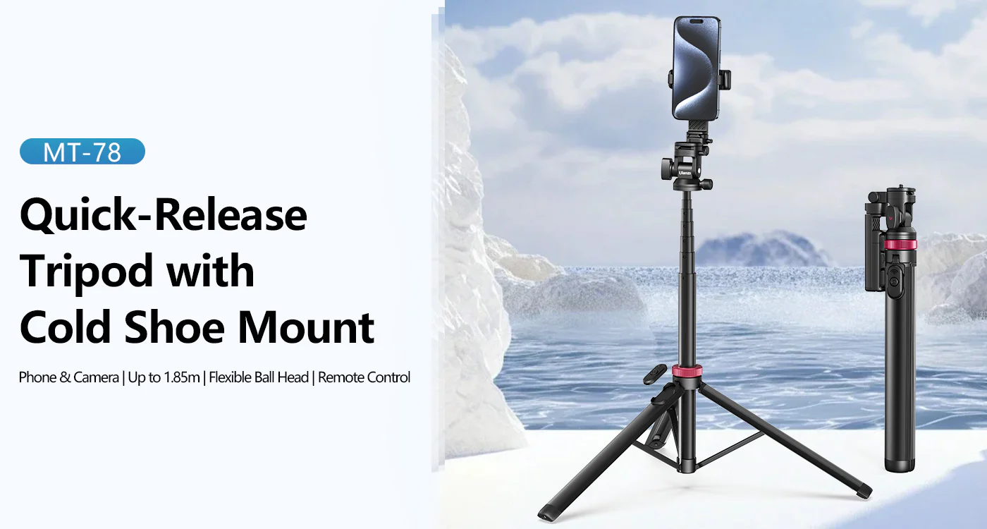 ULANZI MT-78 72.83" Extendable Phone Tripod, Metal Selfie Stick Stand with 360Â° Head