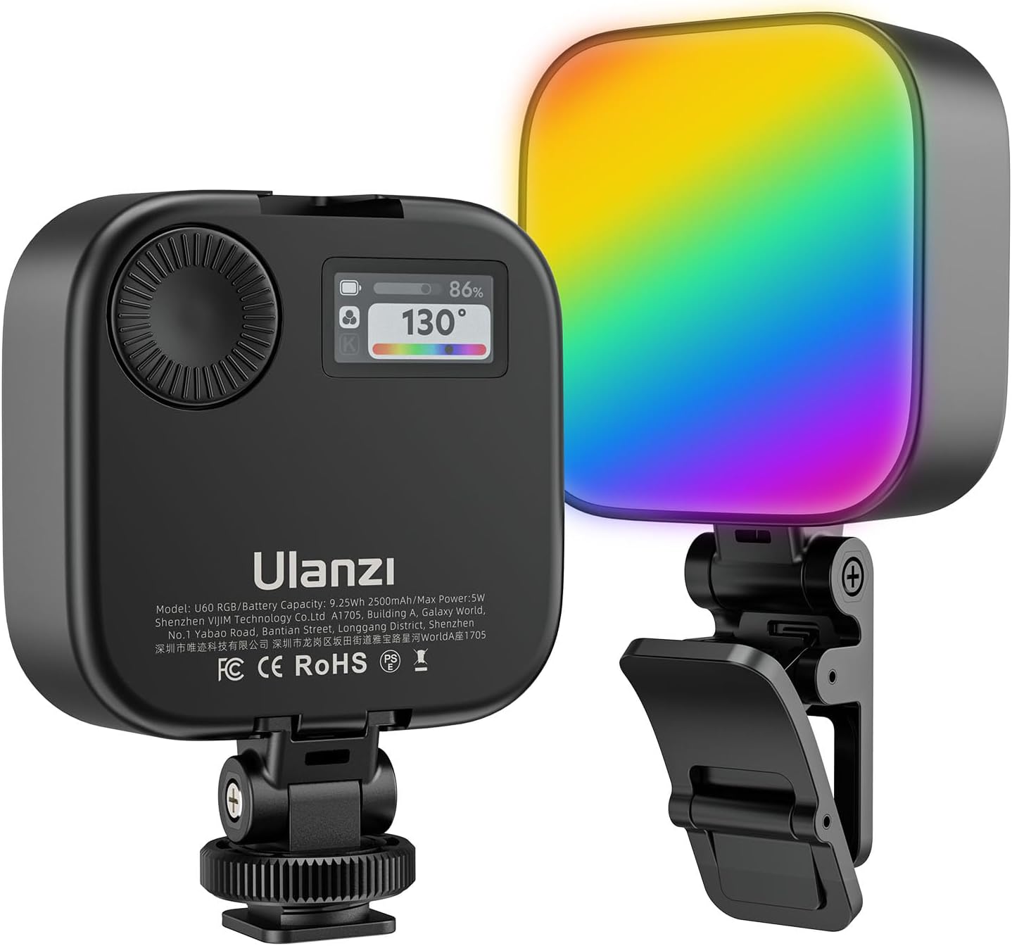 Ulanzi U60 (Black) RGB Video Light, 360Â° Color, CRIâ‰¥95, 2500-9000K, 2500mAh