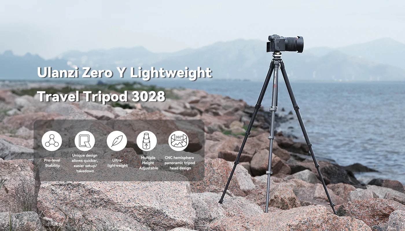 Zero Y Professional Carbon Fiber Camera Tripod, 360Â° Ballhead, 39lb Max Load