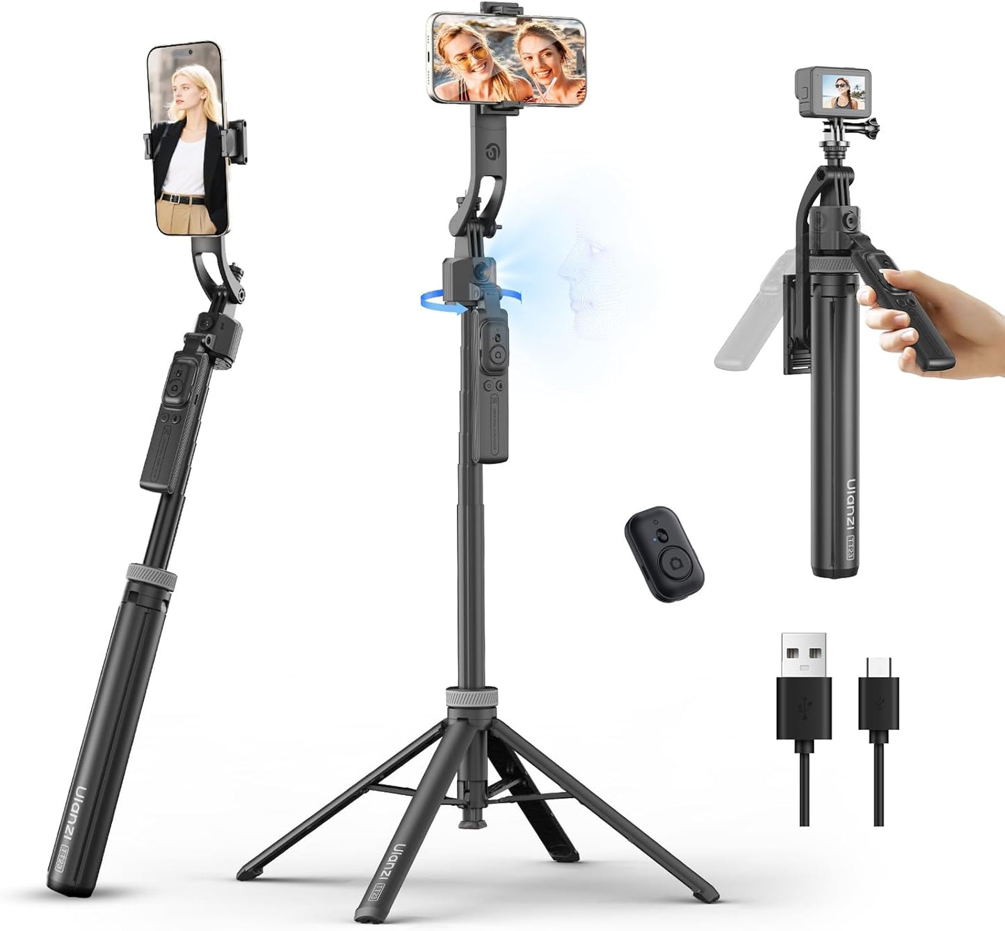 ULANZI TT23 64" Auto Face Tracking Tripod, 360Â° Selfie Stick w/ Remote for iPhone/Android