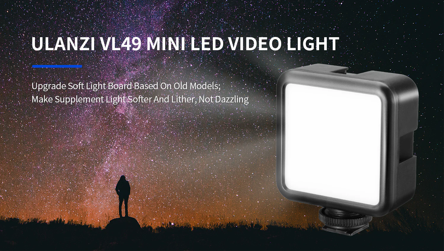 Ulanzi 2000mAh LED Video Light, 3 Cold Shoe Mounts, Type C Charging