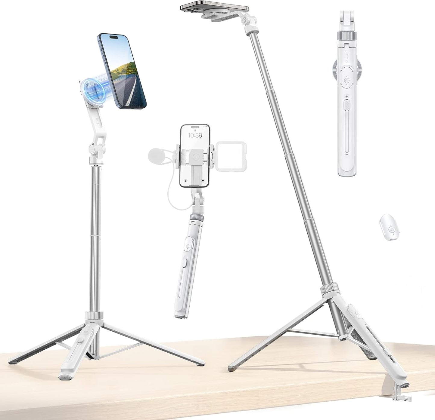 ULANZI TT88 Magnetic Tripod 57" Selfie Stick w/ Remote & Cold Shoes