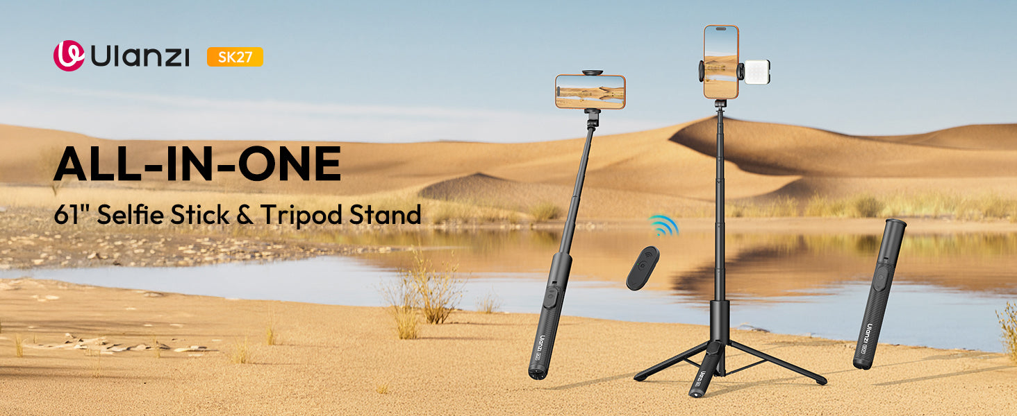 ULANZI SK27 61'' Extendable Phone Tripod/Selfie Stick, Bluetooth Remote