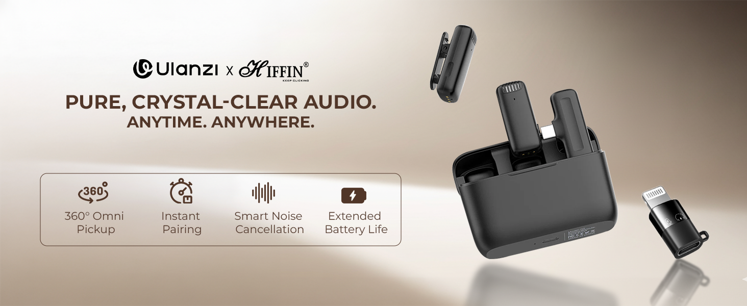 Ulanzi J12 Wireless Lavalier Mic for USB-C, iPhone & iPad, 2in1 Adapter, 65ft Range, Case