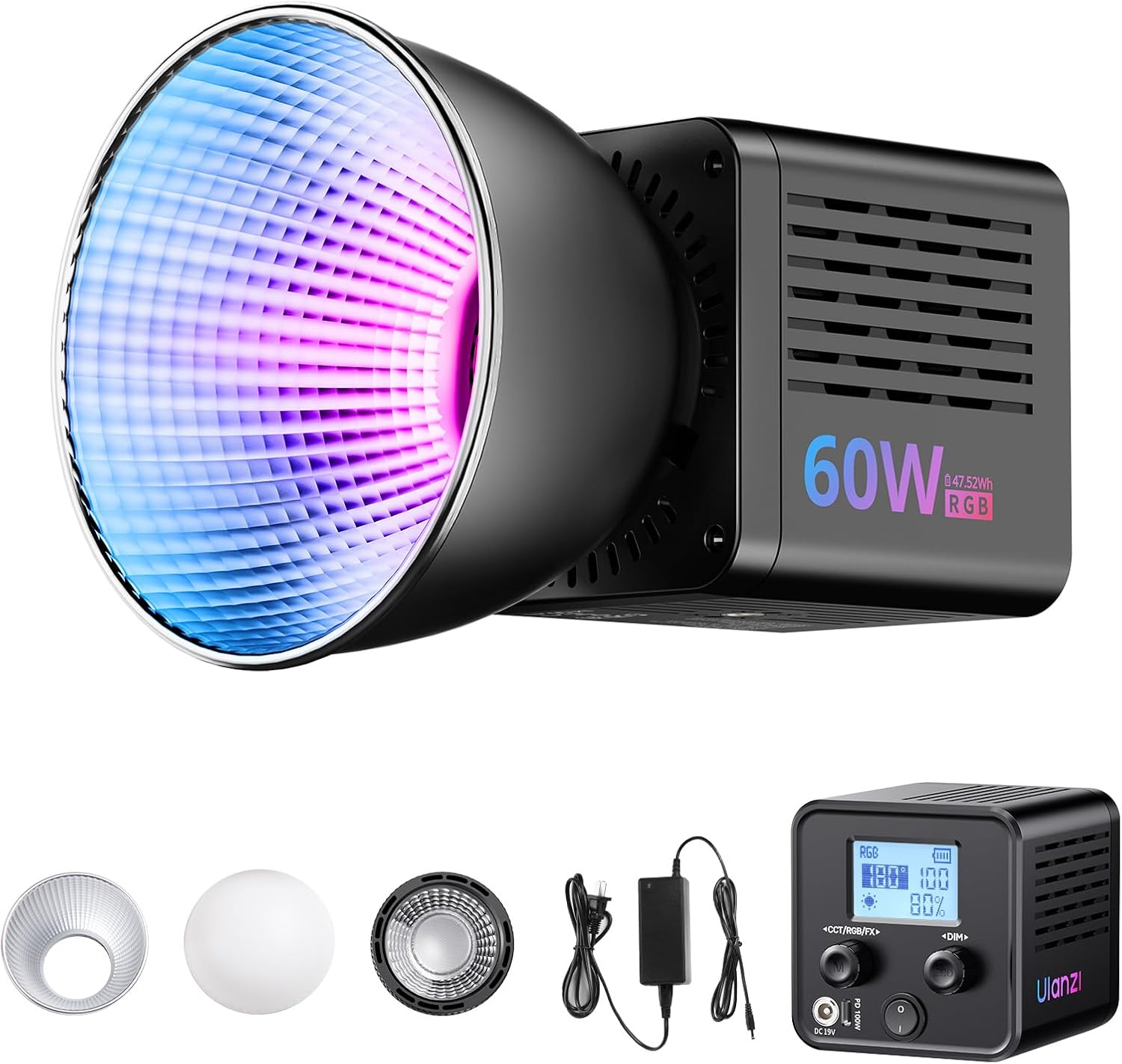 ULANZI C60RGB 60W RGB COB LED Light 2500-6500K CRI95+ 20FX Bowens