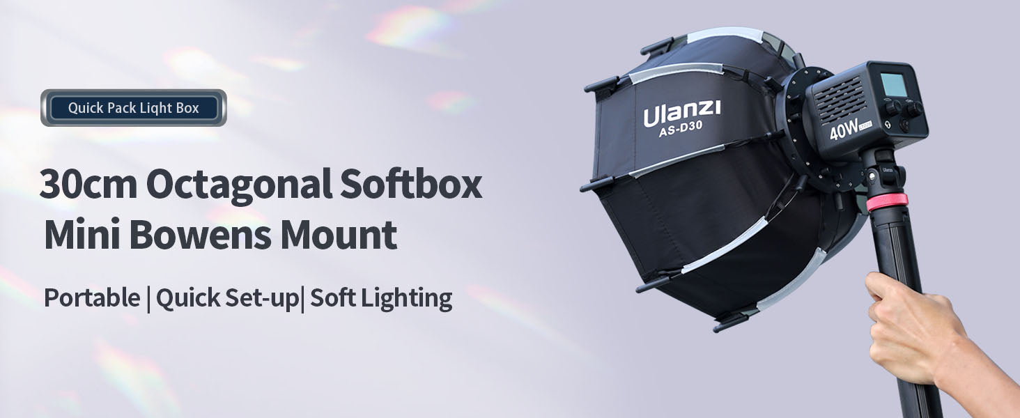Ulanzi AS-D30 30cm Mini Bowens Mount Octagon Softbox Octagonal Speedlite, Studio Flash, Speedlight Umbrella Softbox with Carrying Bag, Lightweight Compatible with Ulanzi 40W/40W Pro/60W Video Light.