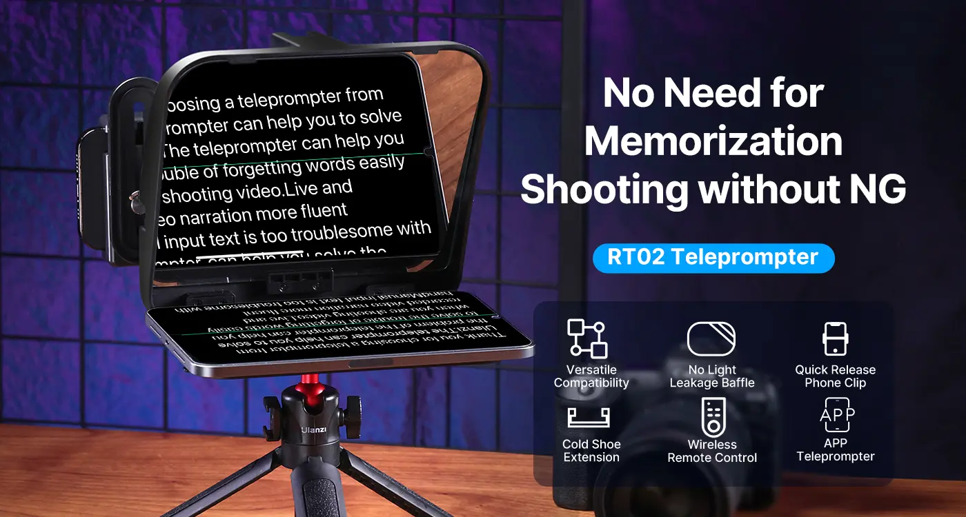 Ulanzi RT02 Universal Teleprompter for Tablets and Smartphones with Remote Control R004GBB1