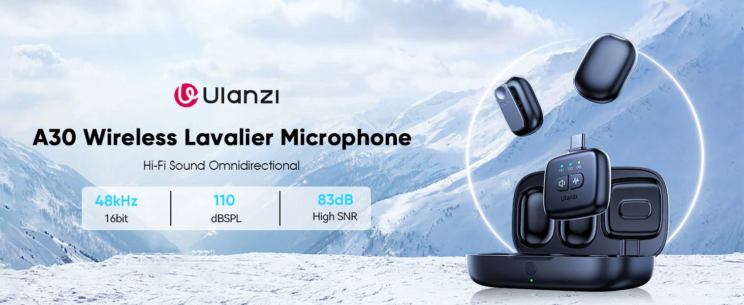 ULANZI A30 Mini Magnetic Wireless Lavalier Mic, 164ft, 20H, DSLR/PC