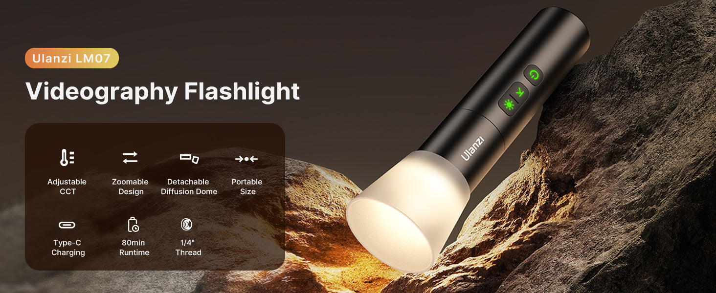 Ulanzi LM07 LED Flashlight 2000K-8000K, Bi-color, 2000mAh, Zoomable