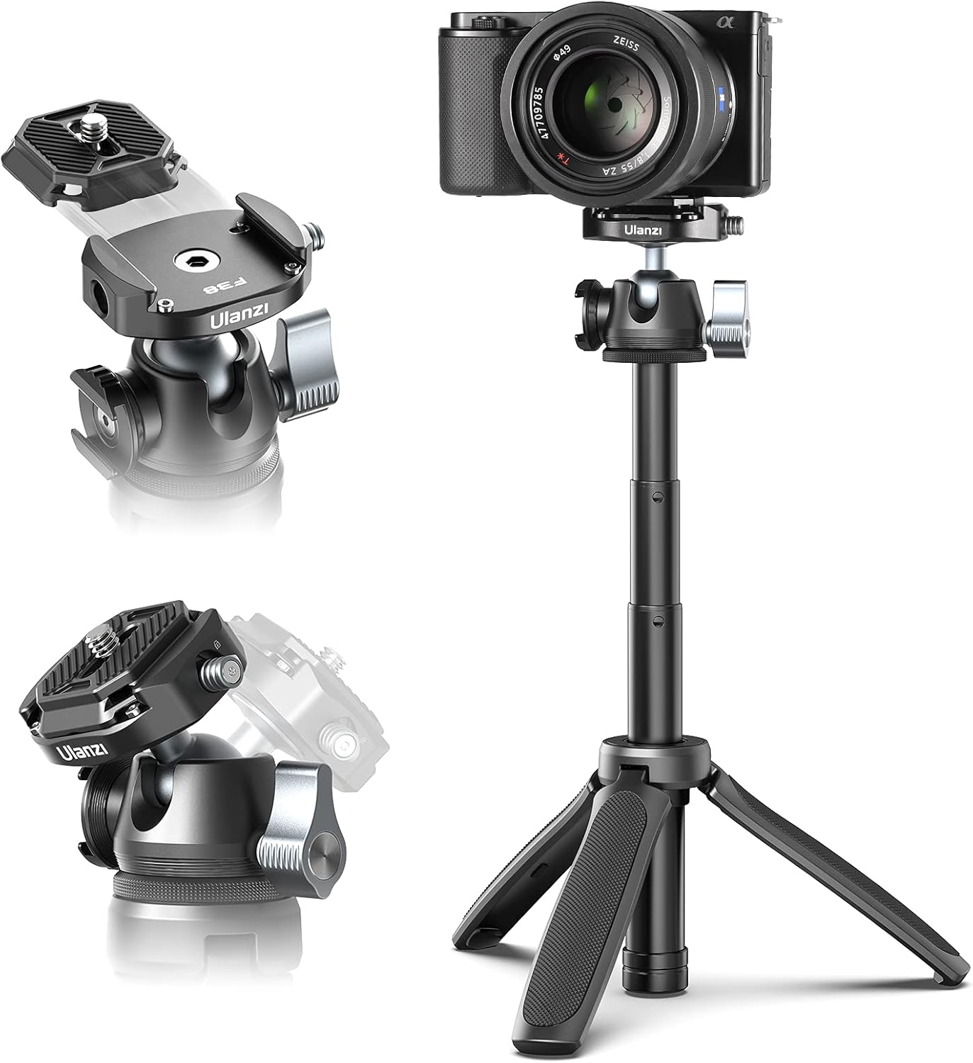 ULANZI MT-46 Aluminum Tripod, F38 Plate, 360 Ball Head, Cold Shoe, 4-Level Adjust