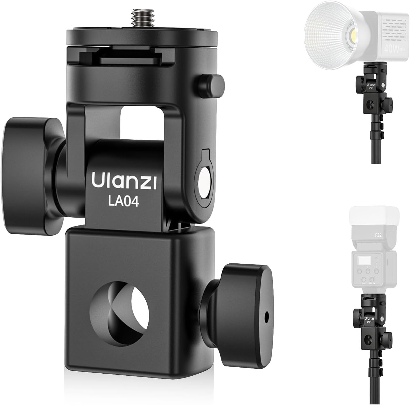 ULANZI LA04 Light Stand Adapter, 1/4â€ QR Mount, 180Â° Tilt, 3kg Load Capacity