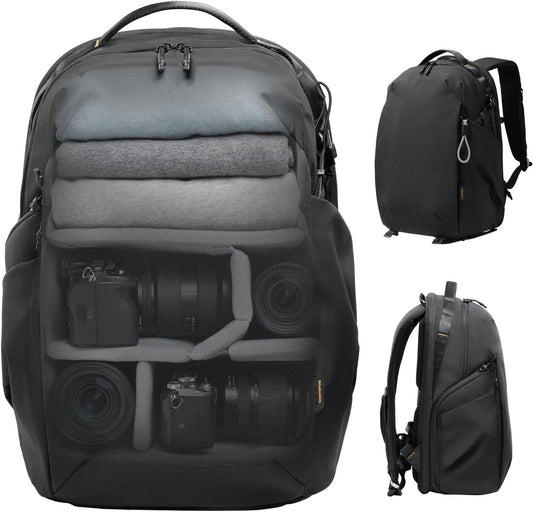 ULANZI YY038 Travel Camera Backpack 22L for Mirrorless DSLR, 16-inch Laptop Compartment, Anti-Theft Water-Resistant Photography Bag with Tripod Holder, Compatible with Sony Canon Nikon Fujifilm(Black)