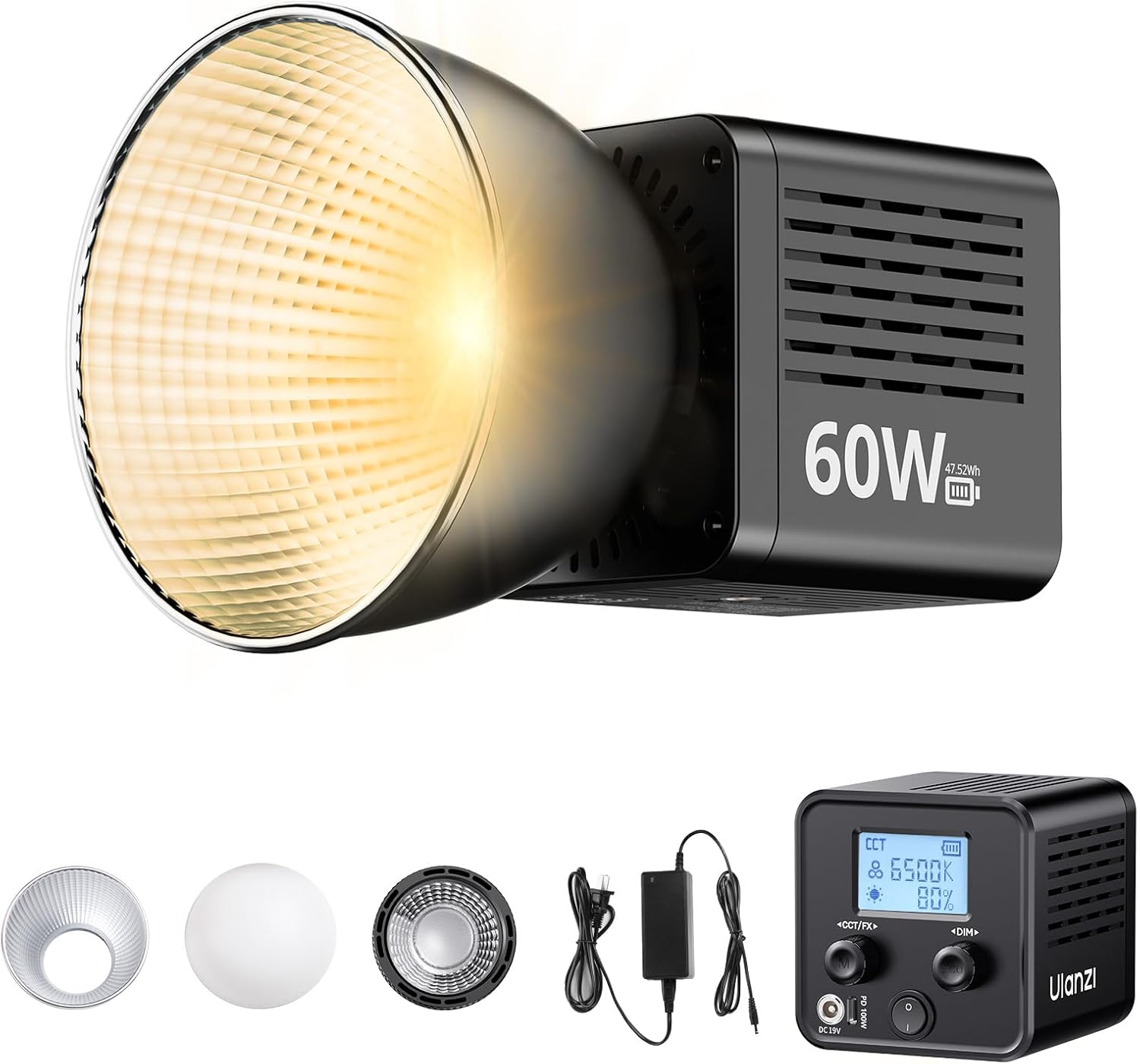 ULANZI C60 60W Bi-Color COB LED Light 2500-6500K CRI95+ Mini Bowens