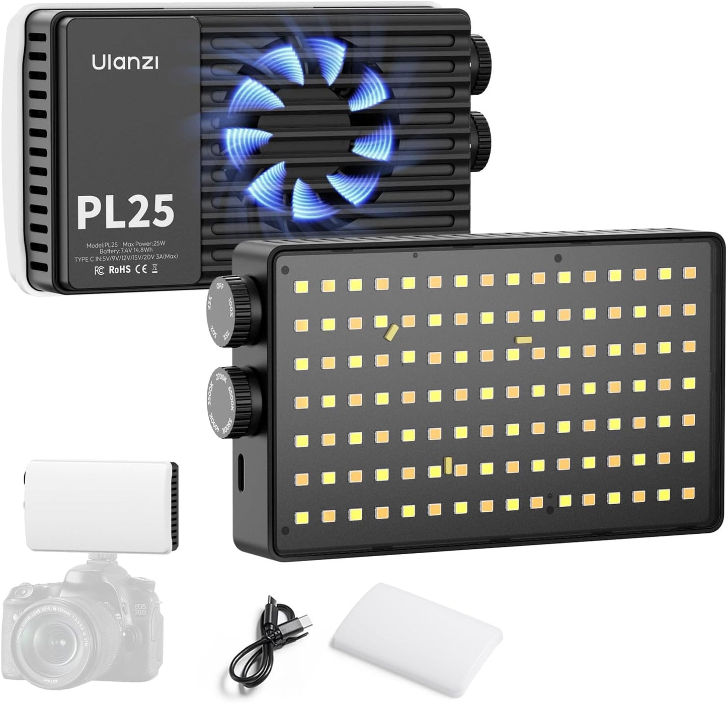 ULANZI PL25 25W LED Video Light, Mini Bi-Color Panel 3200Lux CRIâ‰¥96 2700K-6500K