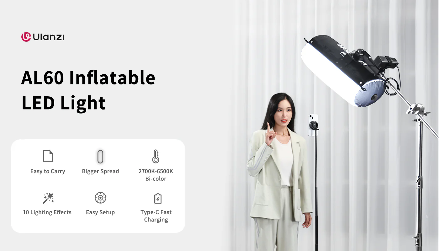 Ulanzi AL60 Inflatable Tube LED Light, 2700Kâ€“6500K CRIâ‰¥96, 10 FX, Type-C