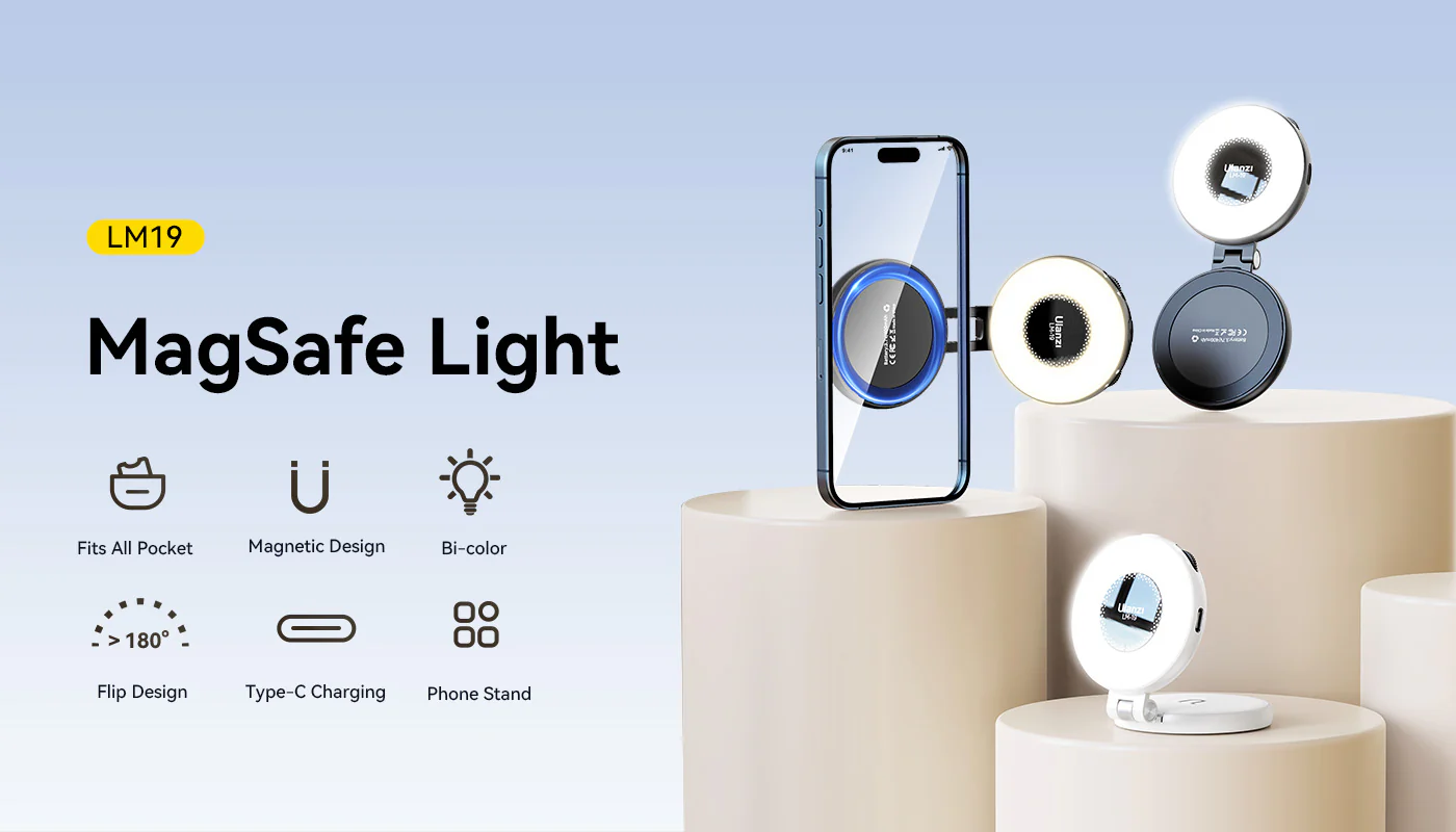 Ulanzi LM19 Magnetic LED Selfie Light with Magsafe, Sticky Ring for Phones
