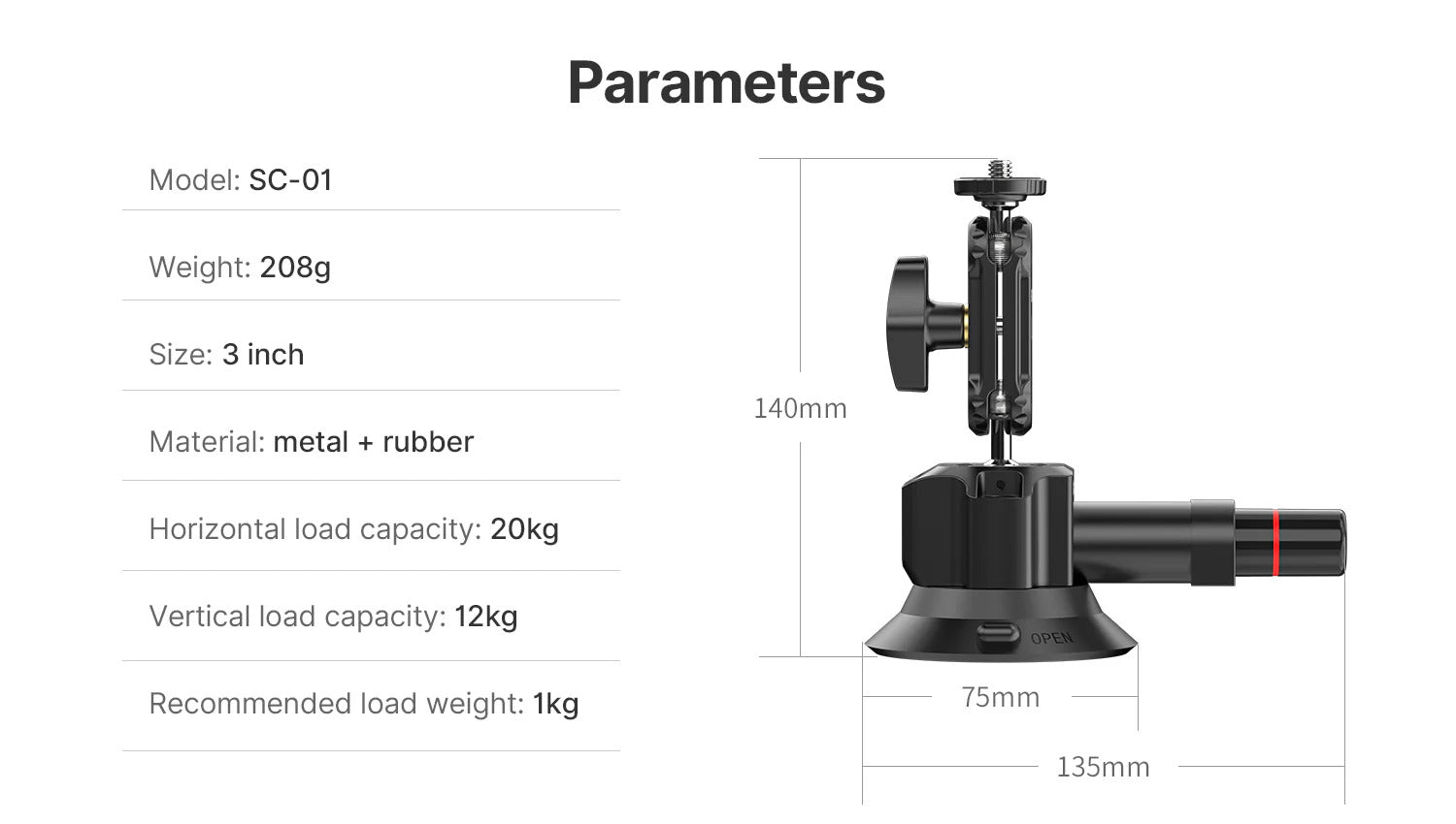 Ulanzi SC-01 Strong Suction Cup Mount Magic Arm (3")