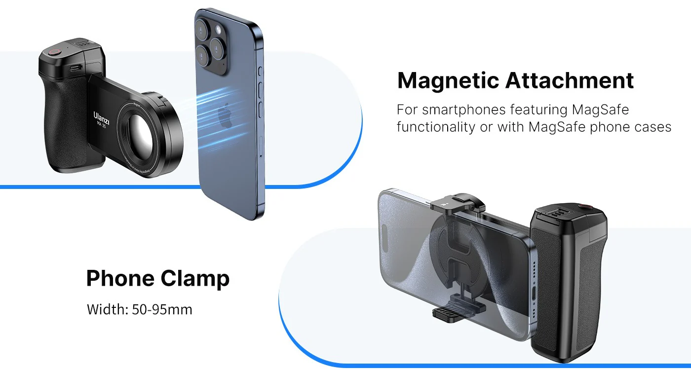 MA35 Selfie Phone Tripod Mount, 2-in-1 Magnetic Clip with Remote Shutter