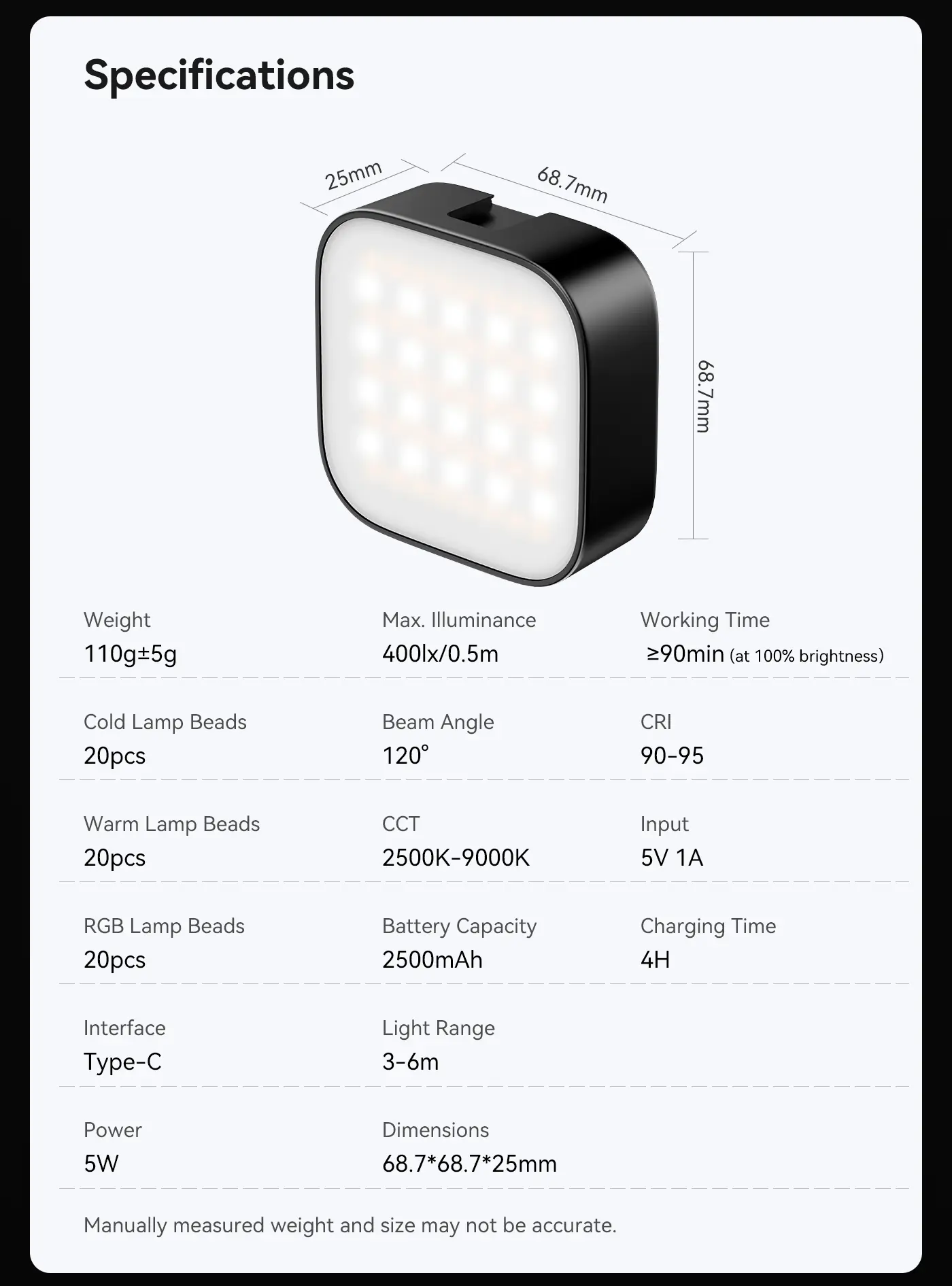 Ulanzi U60 (Black) RGB Video Light, 360Â° Color, CRIâ‰¥95, 2500-9000K, 2500mAh