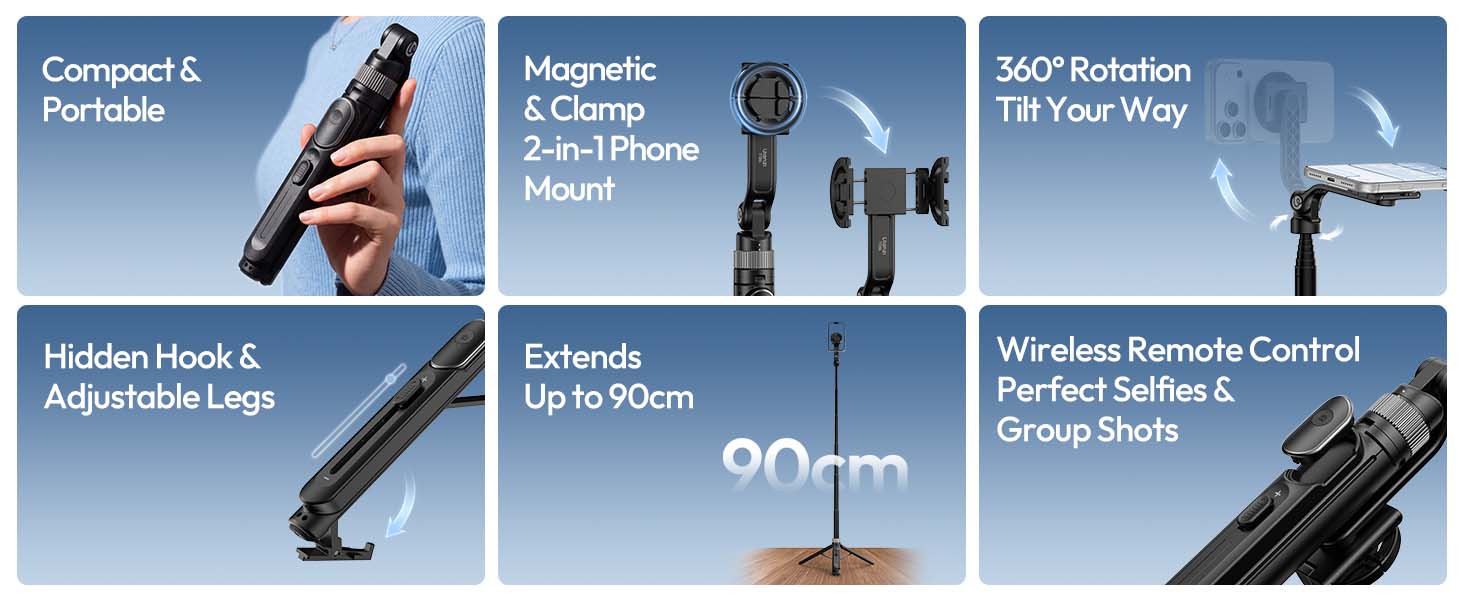 ULANZI TT86 Magnetic Tripod for iPhone 17, 35" Selfie Stick, Remote