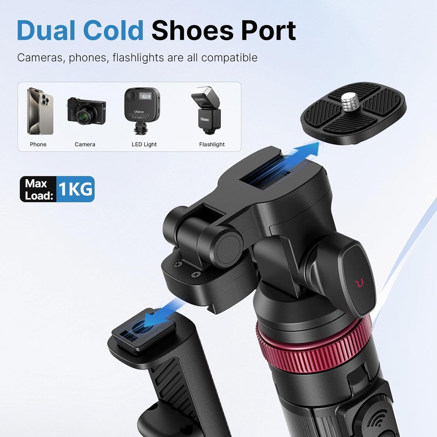 ULANZI MT-78 72.83" Extendable Phone Tripod, Metal Selfie Stick Stand with 360Â° Head