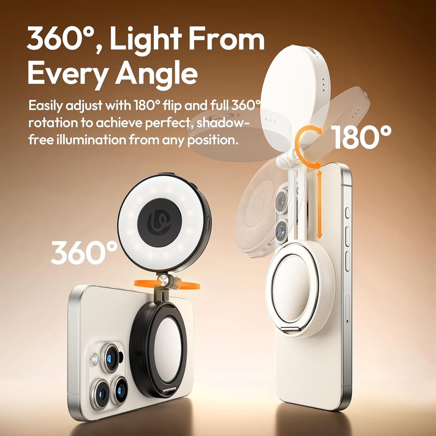 ULANZI LM23 Magnetic 360Â° Selfie Ring Light w/Mirror for iPhone MagSafe Black