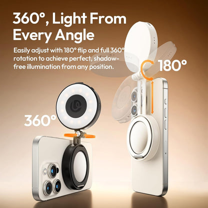 ULANZI LM23 Magnetic 360Â° Selfie Ring Light w/Mirror for iPhone MagSafe Black