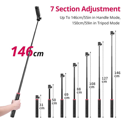 ULANZI MT-71 59in Tripod Selfie Stick, Magnetic QR, 1/4'' Screw for DJI Pocket 3