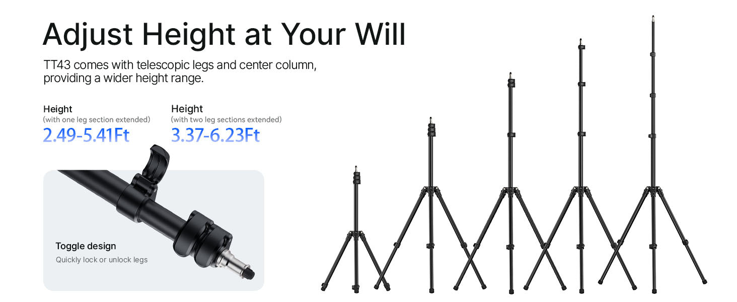 ULANZI TT43 6.23ft Extendable Light Stand, Aluminum Tripod for Studio