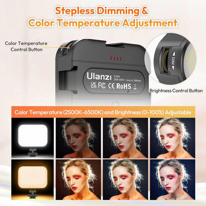 Ulanzi VL100X Selfie Clip LED Light, 2500-6500K Bi-Color, 2000mAh, Phone/Laptop Panel