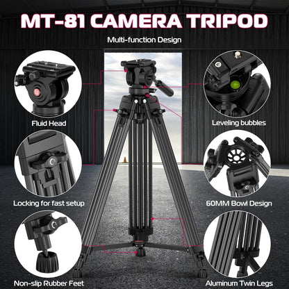 ULANZI MT-81 61in/155cm Camera Tripod 360° Fluid Head Aluminum 8kg Load
