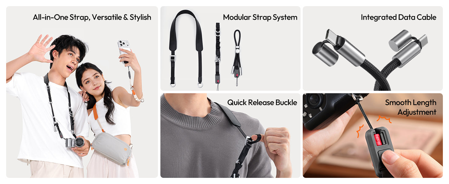 ULANZI YF01 Camera Strap USB-C Cable, 3-in-1 Quick Release, 51-59"