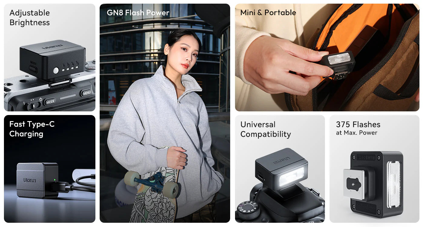 ULANZI SL01 Mini Flash GN8 6500K, 4-Level Speedlite for DSLR Cameras
